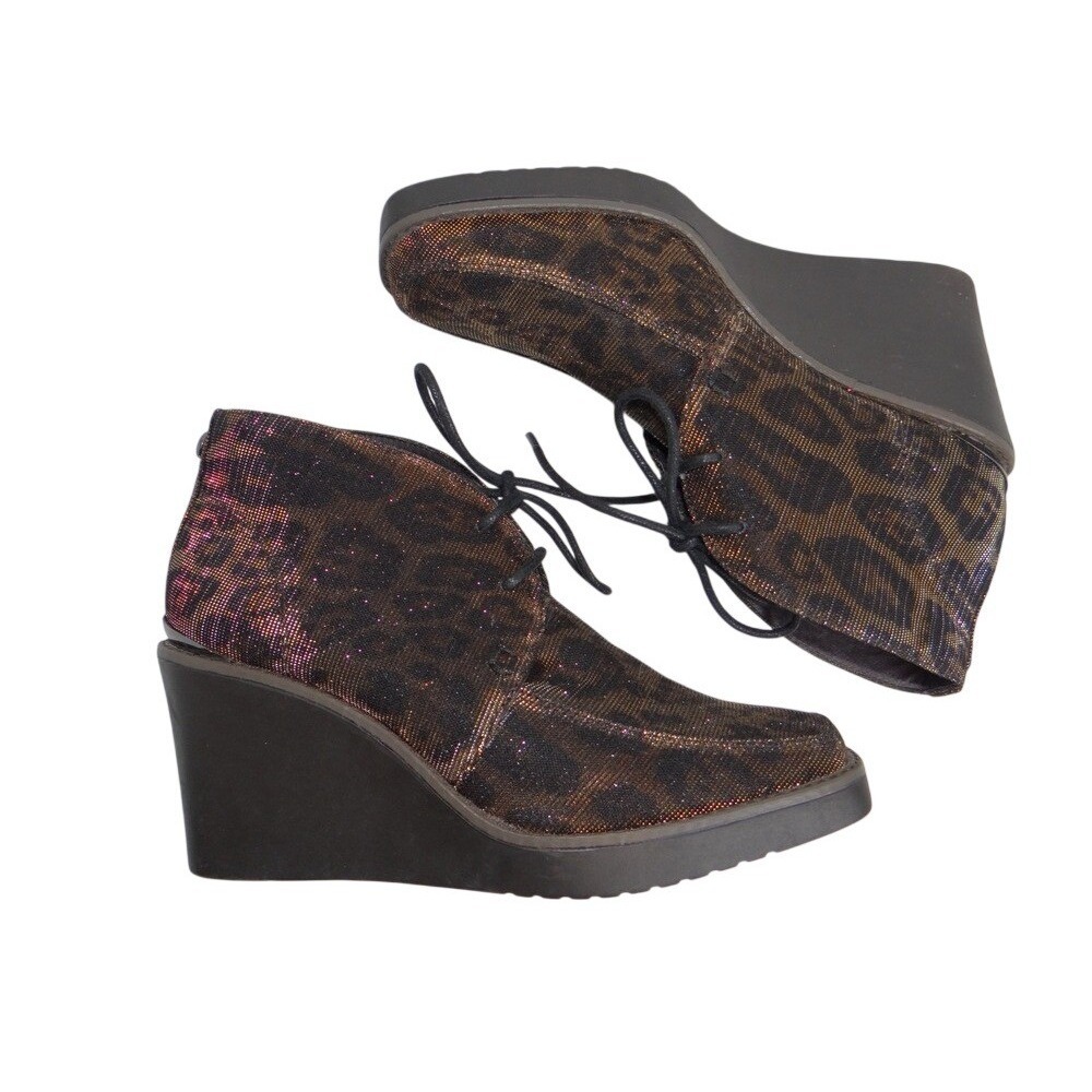 Donald J Pliner Dakota Leopard Metallic Wedge Booties‎ Square Toe 6M